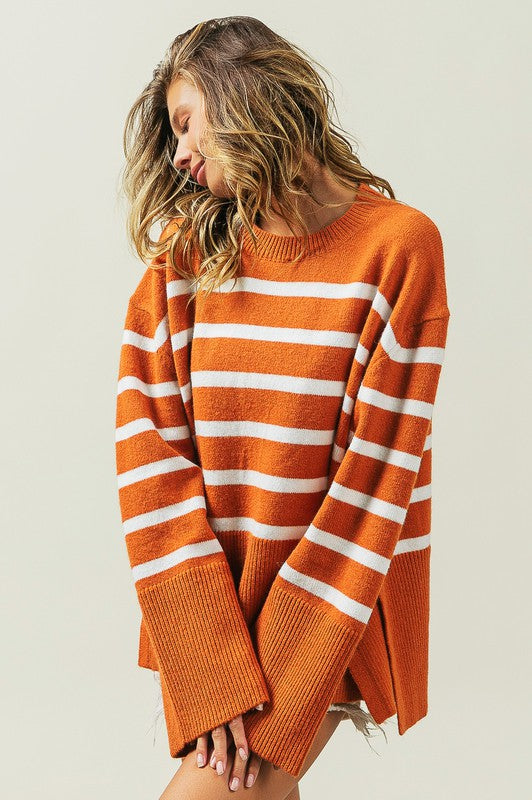 BiBi Oversized Ribbed Hem Stripe Sweater