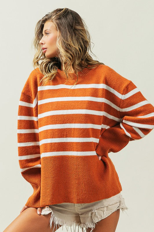 BiBi Oversized Ribbed Hem Stripe Sweater