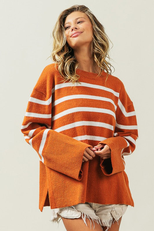 BiBi Oversized Ribbed Hem Stripe Sweater