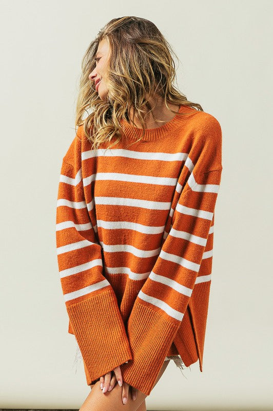 BiBi Oversized Ribbed Hem Stripe Sweater