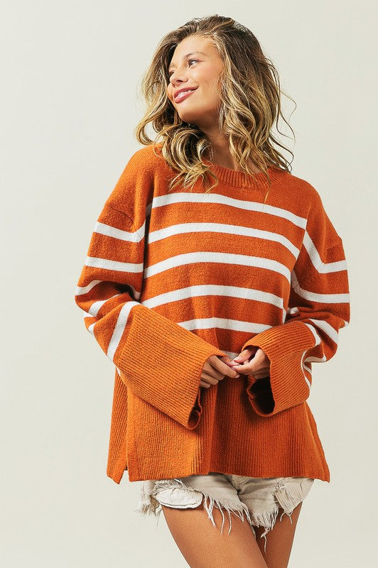 BiBi Oversized Ribbed Hem Stripe Sweater