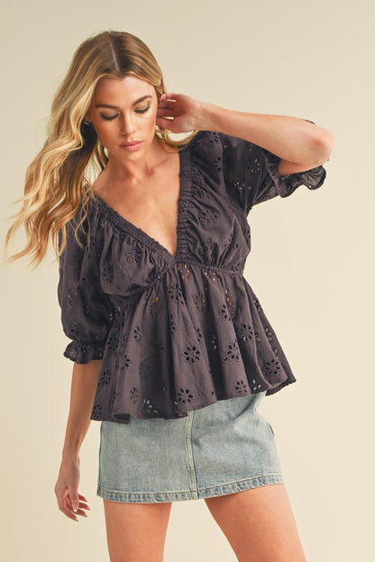 Aemi + Co Hazle Eyelet Embroidered Top