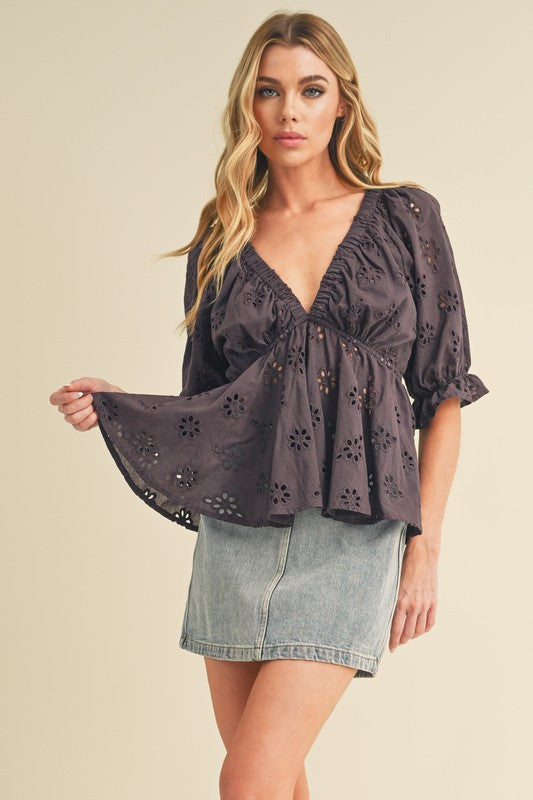 Aemi + Co Hazle Eyelet Embroidered Top