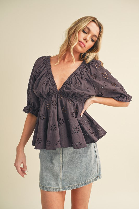 Aemi + Co Hazle Eyelet Embroidered Top