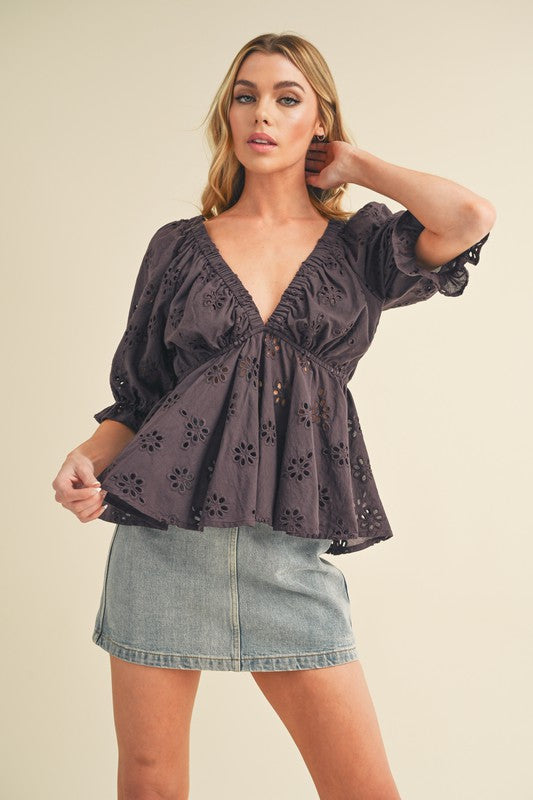 Aemi + Co Hazle Eyelet Embroidered Top