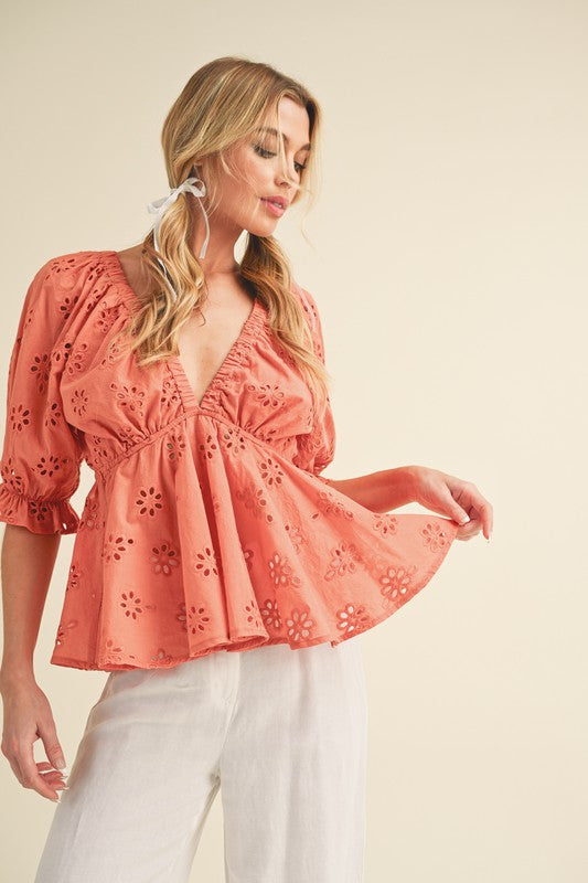 Aemi + Co Hazle Eyelet Embroidered Top