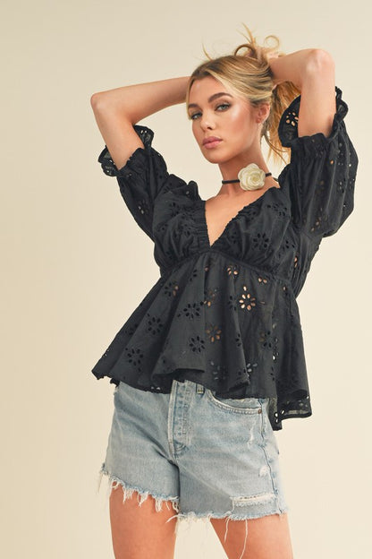 Aemi + Co Hazle Eyelet Embroidered Top