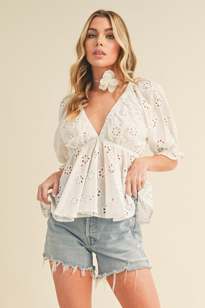 Aemi + Co Hazle Eyelet Embroidered Top