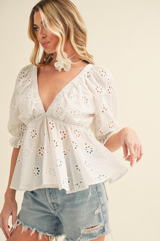 Aemi + Co Hazle Eyelet Embroidered Top