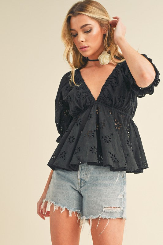 Aemi + Co Hazle Eyelet Embroidered Top