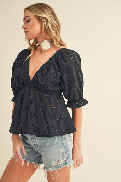 Aemi + Co Hazle Eyelet Embroidered Top