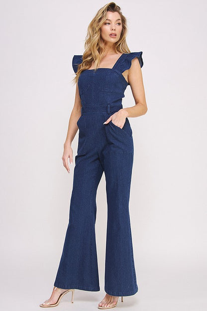 Jade By Jane Ruffle Denim Jumpsuit