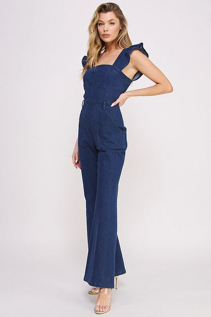 Jade By Jane Ruffle Denim Jumpsuit