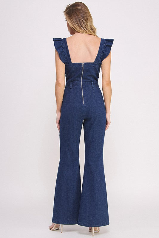 Jade By Jane Ruffle Denim Jumpsuit