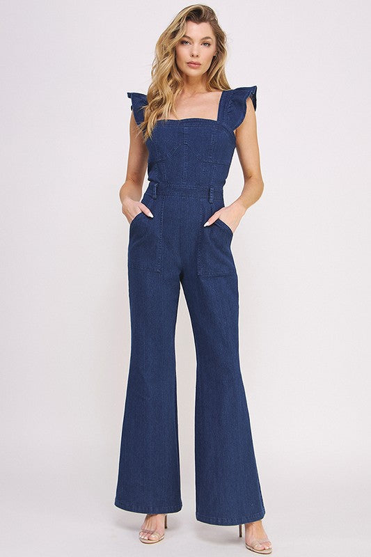 Jade By Jane Ruffle Denim Jumpsuit