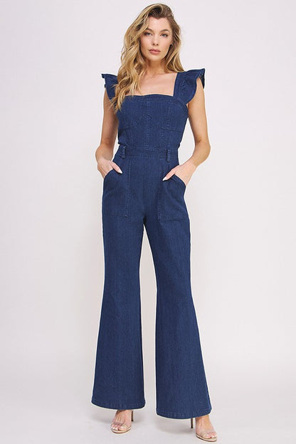 Jade By Jane Ruffle Denim Jumpsuit