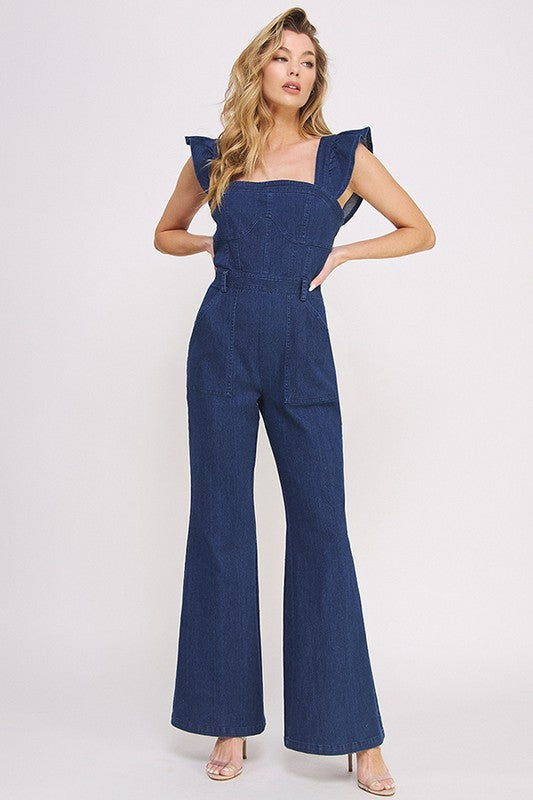 Jade By Jane Ruffle Denim Jumpsuit