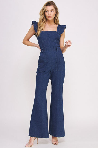 Jade By Jane Ruffle Denim Jumpsuit