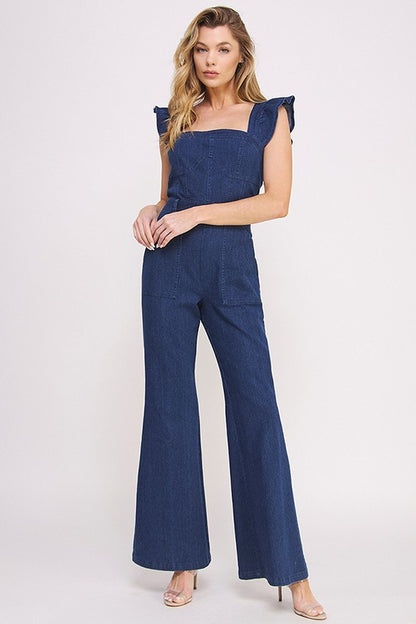 Jade By Jane Ruffle Denim Jumpsuit