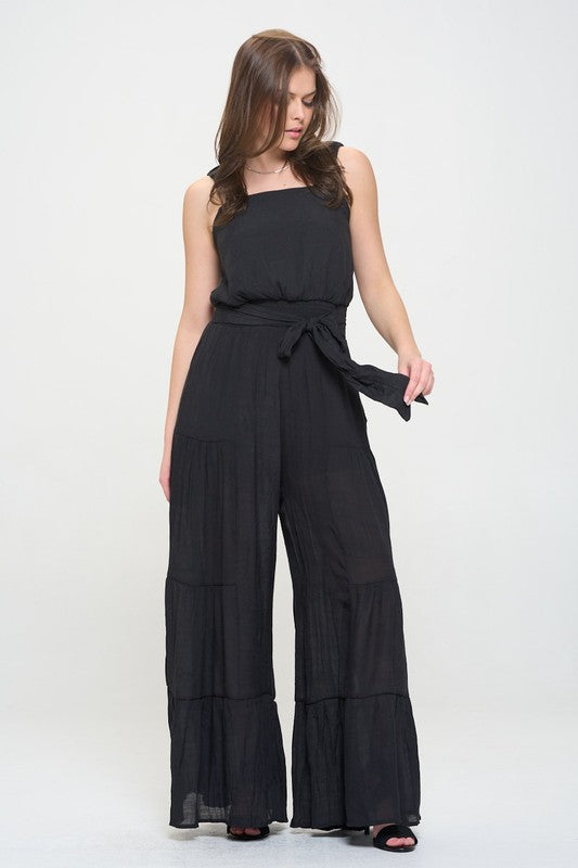 Jade By Jane Plus Size - Elastic Strap Tiered Jumpsuit