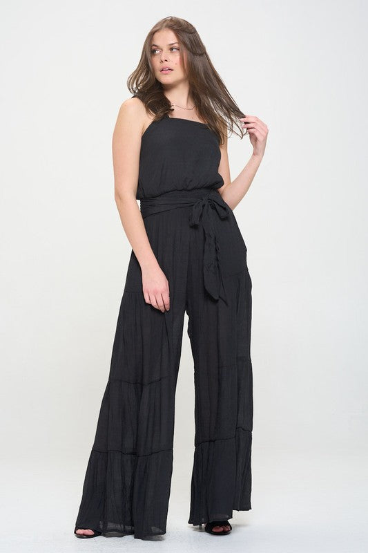 Jade By Jane Plus Size - Elastic Strap Tiered Jumpsuit