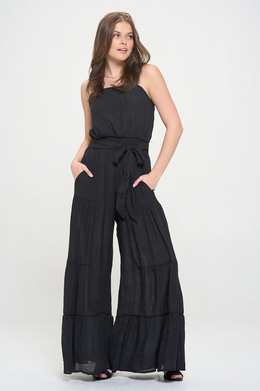 Jade By Jane Plus Size - Elastic Strap Tiered Jumpsuit