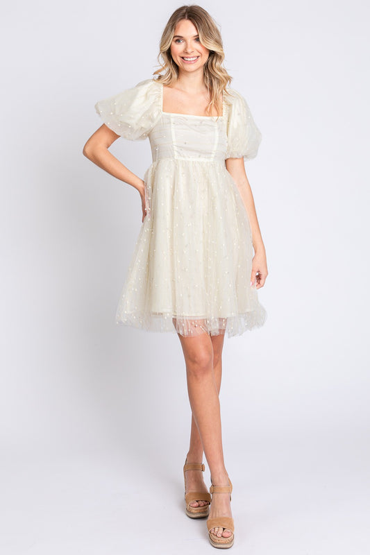 GeeGee Pearl Mesh Mini Babydoll Dress