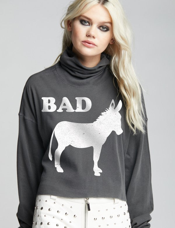 Bad Donkey Cropped Turtleneck Tee - Vintage Black