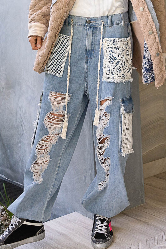 POL - Crochet Patch Distressed Washed Jeans