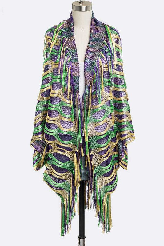 Mardi Gras Fringe Lapel Kimono Cardigan