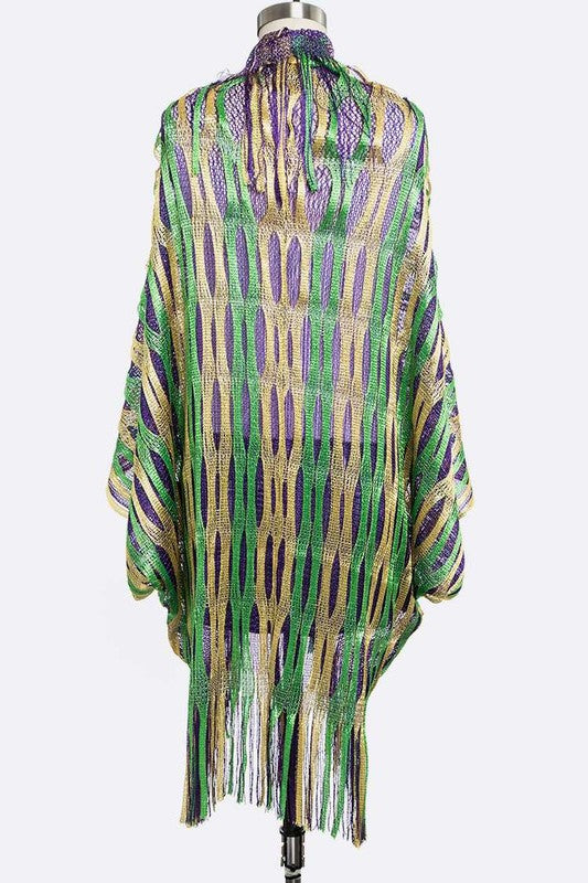 Mardi Gras Fringe Lapel Kimono Cardigan