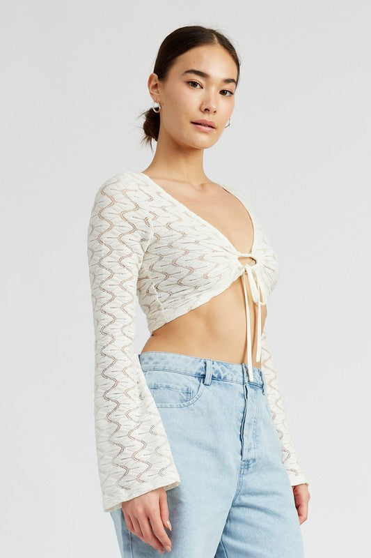 Crochet Bell Sleeve Top with Front O Ring