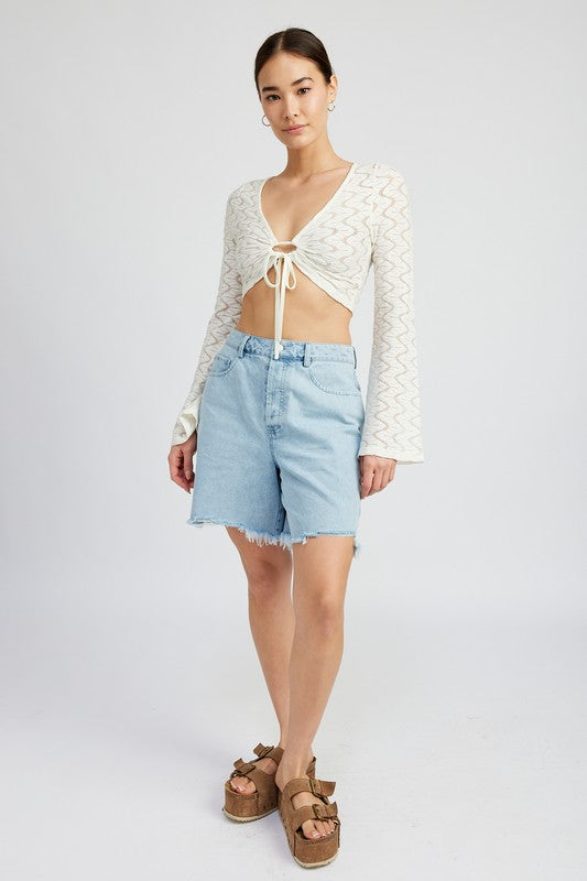 Crochet Bell Sleeve Top with Front O Ring