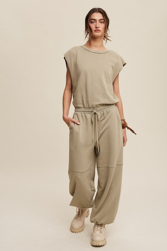 Listicle Athleisure French Terry Loose Jogger Jumpsuit