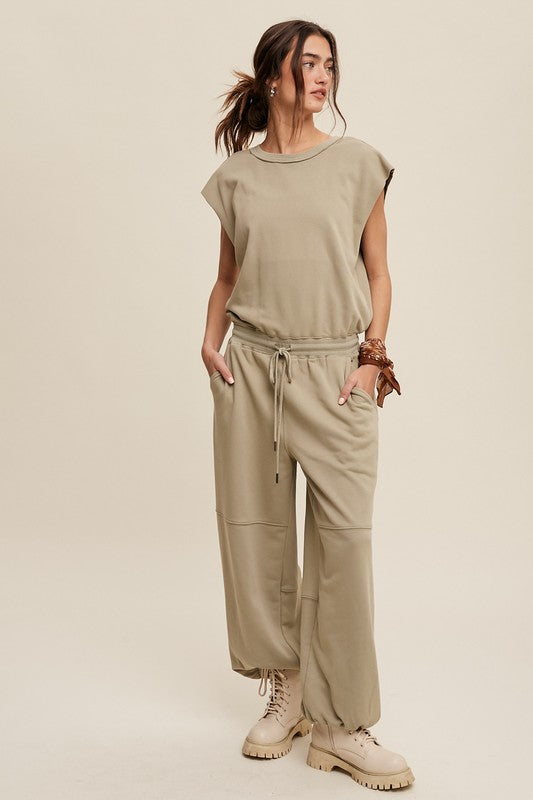 Listicle Athleisure French Terry Loose Jogger Jumpsuit