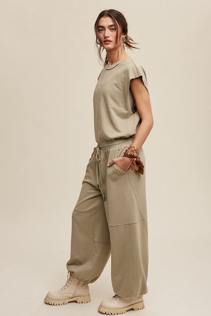 Listicle Athleisure French Terry Loose Jogger Jumpsuit