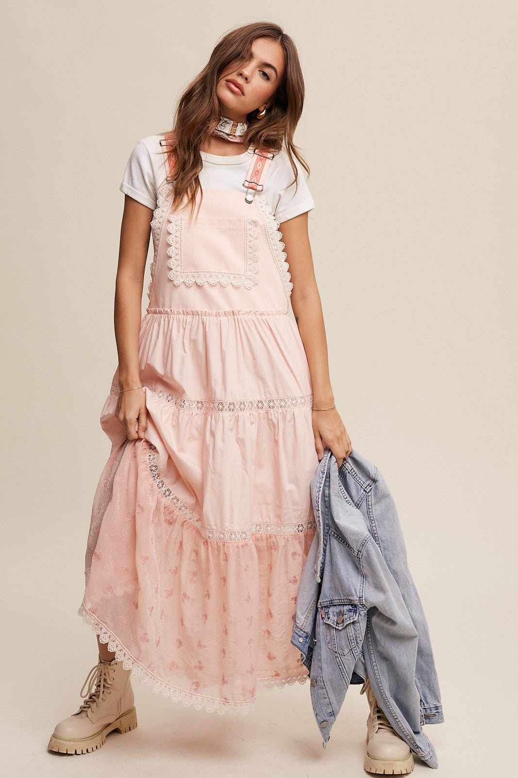 Listicle Laced and Tiered Romantic Overall Maxi Dress