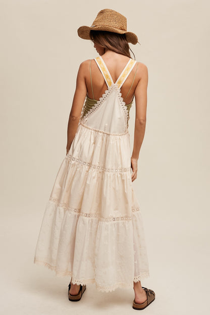 Listicle Laced and Tiered Romantic Overall Maxi Dress