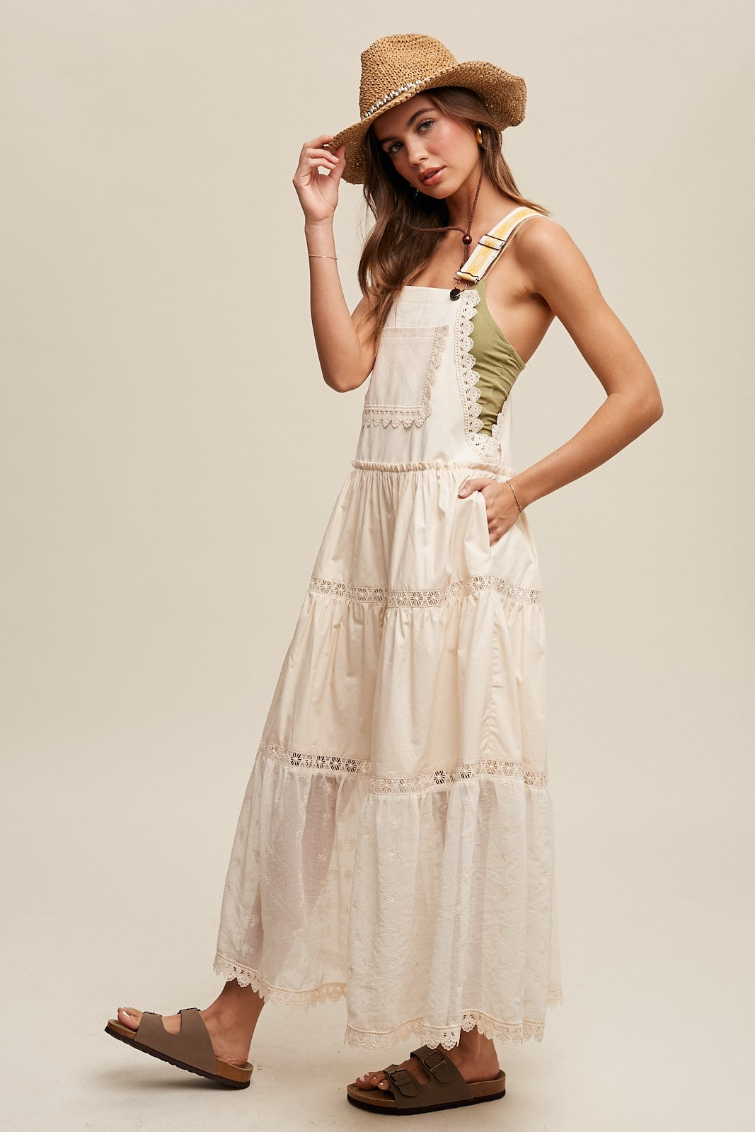 Listicle Laced and Tiered Romantic Overall Maxi Dress