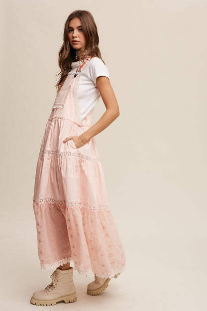 Listicle Laced and Tiered Romantic Overall Maxi Dress