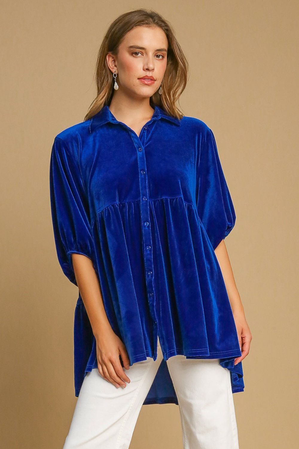 Umgee - Button Down Tiered Back High Low Shirt