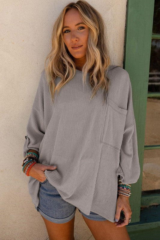 Ribbed Tab Sleeve Oversize Top