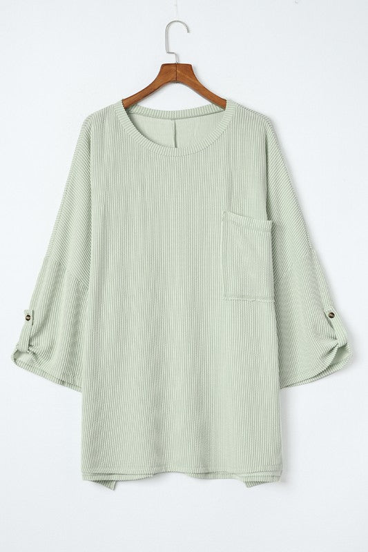 Ribbed Tab Sleeve Oversize Top