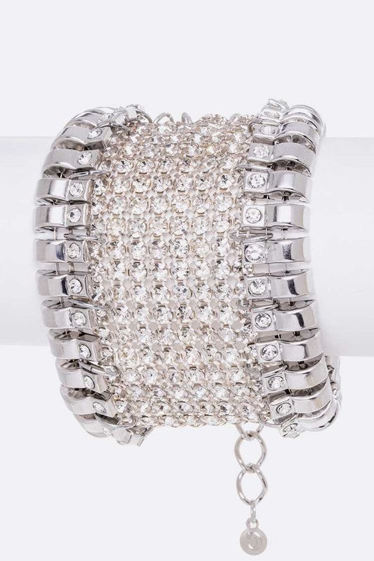 Mix Chain Mesh Rhinestone Statement Bracelet