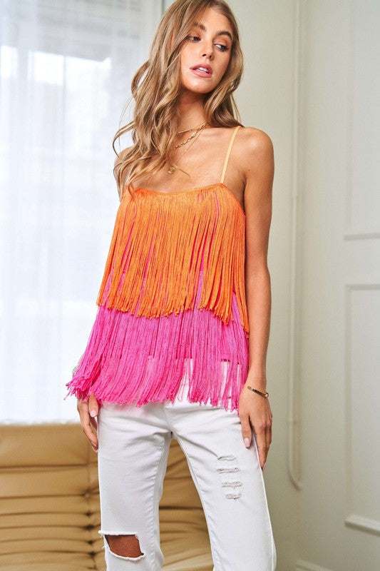 Davi & Dani Fringe Overlay Party Cami Top