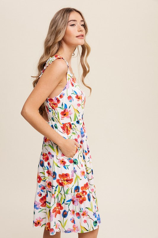 Listicle Tiered Flower Print Dress