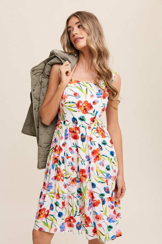 Listicle Tiered Flower Print Dress