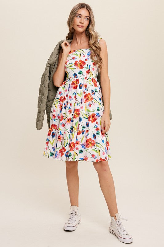 Listicle Tiered Flower Print Dress