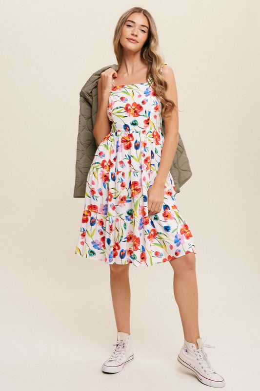 Listicle Tiered Flower Print Dress