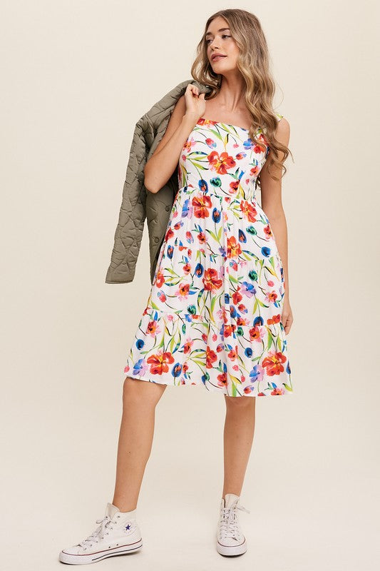 Listicle Tiered Flower Print Dress